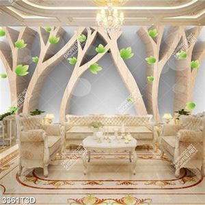 Tranh psd dán tường 3D rừng cây thân gỗ