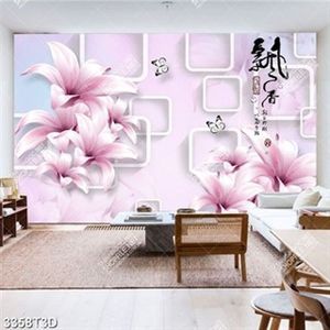 Tranh phòng khách hoa lily và chữ hán chất lượng cao