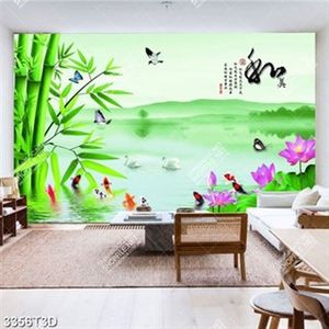 Tranh phong cảnh thiên nga và hoa sen trên mặt hồ