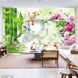 Tranh phong thủy hoa mẫu đơn và chữ hán trên mặt hồ