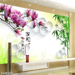 Tranh hoa mộc lan, tre và chữ hán