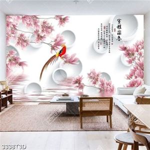 Tranh phòng khách hoa mộc lan và chim khổng tước chữ hán phong thủy