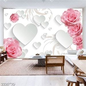 Tranh 3D hoa hồng và trái tim chất lượng cao