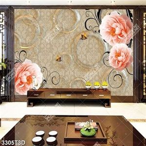 Tranh 3D hoa mẫu đơn nền họa tiết sang trọng