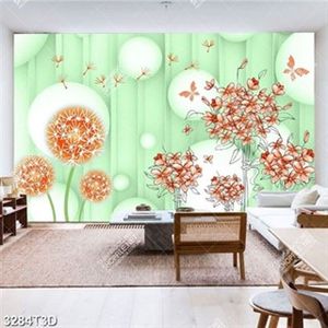 Tranh file gốc dán tường cẩm tú cầu và bồ công anh bay trong gió