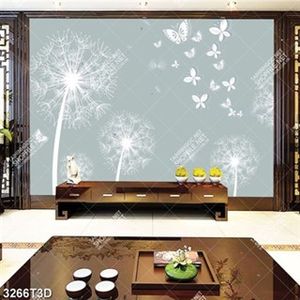 Tranh dán tường bồ công anh và bướm nền tối giản đẹp