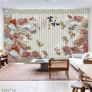 Tranh giả ngọc hoa sen cá chép chữ hán phong thủy in kính