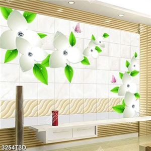 Tranh bếp hoa ghép lá xanh trên nền gạch đẹp