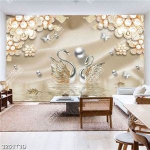 Tranh lụa 3D thiên nga và hoa in kính