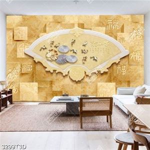 Tranh trang trí phòng khách hình quạt giả ngọc chữ hán đẹp