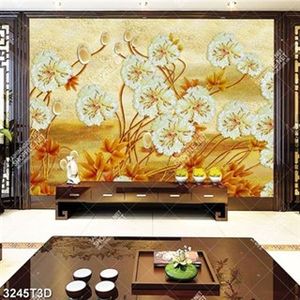 Tranh lụa hoa 3D nền vàng đồng đẹp nhất