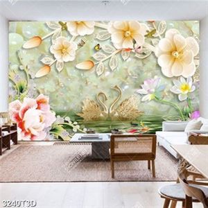 Tranh giả ngọc hoa và thiên nga trên mặt hồ đẹp in kính