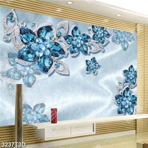 Tranh lụa hoa ghép đính ngọc xanh dương in uv