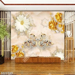 Tranh lụa thiên nga và hoa in kính file PSD