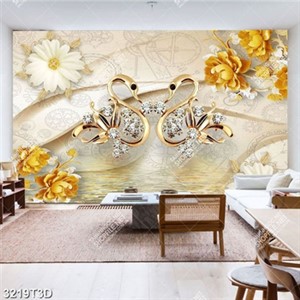 Tranh lụa hoa và thiên nga ghép chất lượng cao