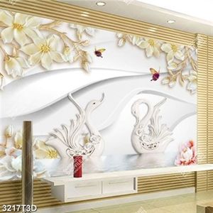 Tranh lụa hoa và thiên nga file gốc