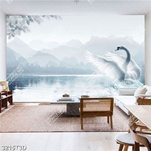 Tranh phòng khách thiên nga bên hồ nước phong thủy đẹp nhất