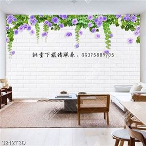 Tranh bếp dàn hoa leo hồng tím nền gạch đẹp nhất