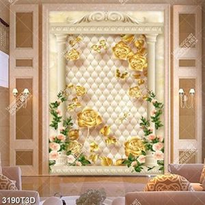 Tranh phòng khách hoa hồng vàng đồng in kính