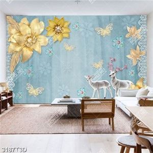 Tranh dán tường hoa và nai chất lượng cao