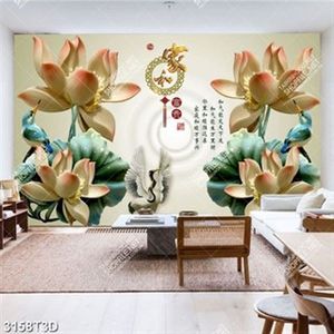 Tranh lụa hoa sen giả ngọc và chữ hán phong thủy