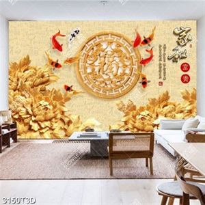 Tranh trang trí nội thất hoa khắc gỗ và cá chép đẹp nhất