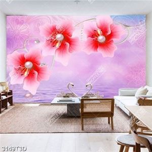 Tranh trang trí nội thất hoa dâm bụt và thiên nga chất lượng cao