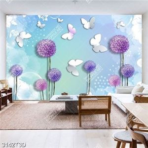 Tranh hoa bồ công anh và bướm trắng chất lượng cao