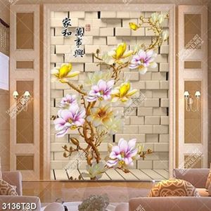 Tranh cành hoa mộc lan nền gạch đẹp