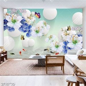 Tranh 3D hoa trắng và cá chép in kính chất lượng cao