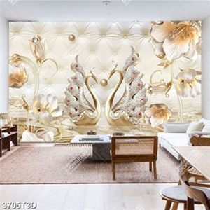 Tranh thiên nga khảm ngọc và hoa 3D