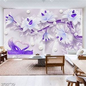 Tranh lụa hoa và thiên nga tím in kính file PSD