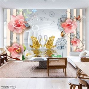 Tranh hoa bồ công anh bên thiên nga cánh vàng trên mặt hồ đẹp nhất