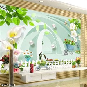 Tranh 3D hoa rum và lá cây màu sắc hiện đại