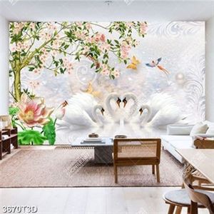 Tranh hoa và đôi thiên nga trang trí phòng ngủ in kính