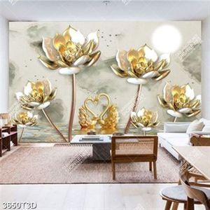 Tranh file psd 3D hoa sen giả ngọc và đôi thiên nga in kính