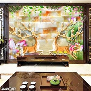 Tranh giả ngọc nai và hoa sen in kính file psd