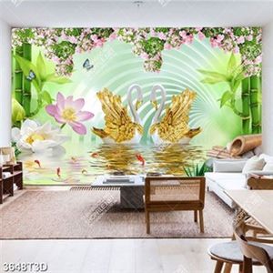 Tranh hoa sen thiên nga và hoa hồng leo trang trí phòng ngủ