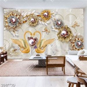 Tranh 3D hoa trang sức và thiên nga trên hồ nước in kính