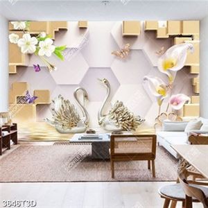 Tranh thiên nga và hoa rum trang trí phòng ngủ in kính