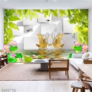 Tranh bếp thiên nga cánh vàng trên mặt hồ in kính