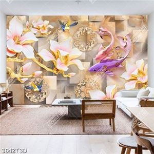 Tranh treo tường hoa mộc lan và cá chép in kính