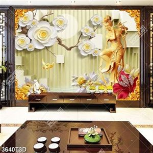 Tranh hoa và cô gái điêu khắc gỗ đẹp chất lượng cao