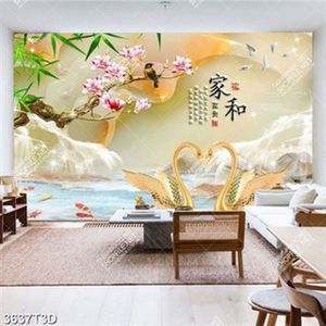 Tranh giả ngọc thiên nga bên thác nước in kính