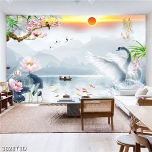 Tranh phong thủy thiên nga vỗ cánh trên mặt hồ đẹp file psd