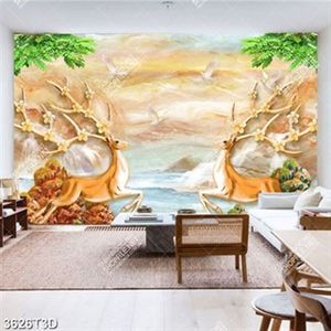Tranh phong cảnh đôi nai bên đồi núi chất lượng cao