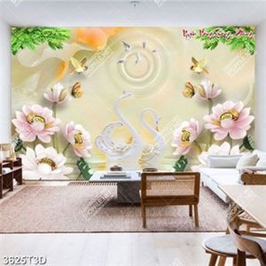 Tranh file psd tường hoa sen giả ngọc thiên nga và chim đẹp nhất
