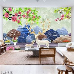 Tranh trang trí phòng ngủ hươu và cây màu sắc đẹp hiện đại