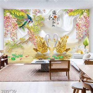 Tranh trang trí nội thất thiên nga cánh vàng đẹp sang trọng