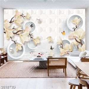 Tranh trang trí tường hoa mộc lan và cá chép sang trọng